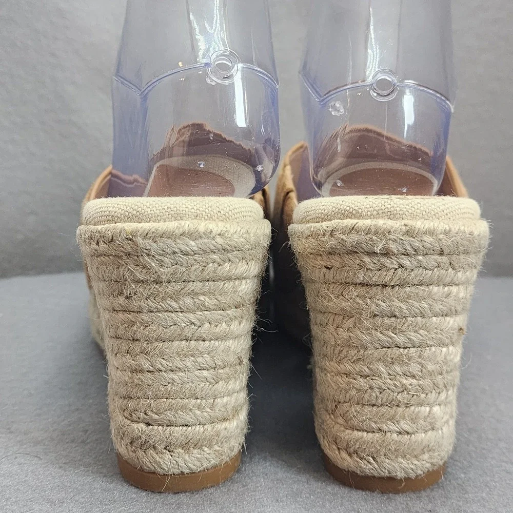 Cole Haan‎ Espadrille Wedge Sandals Tan Suede Peep Toe Slide W31552 Womens 9.5 B
